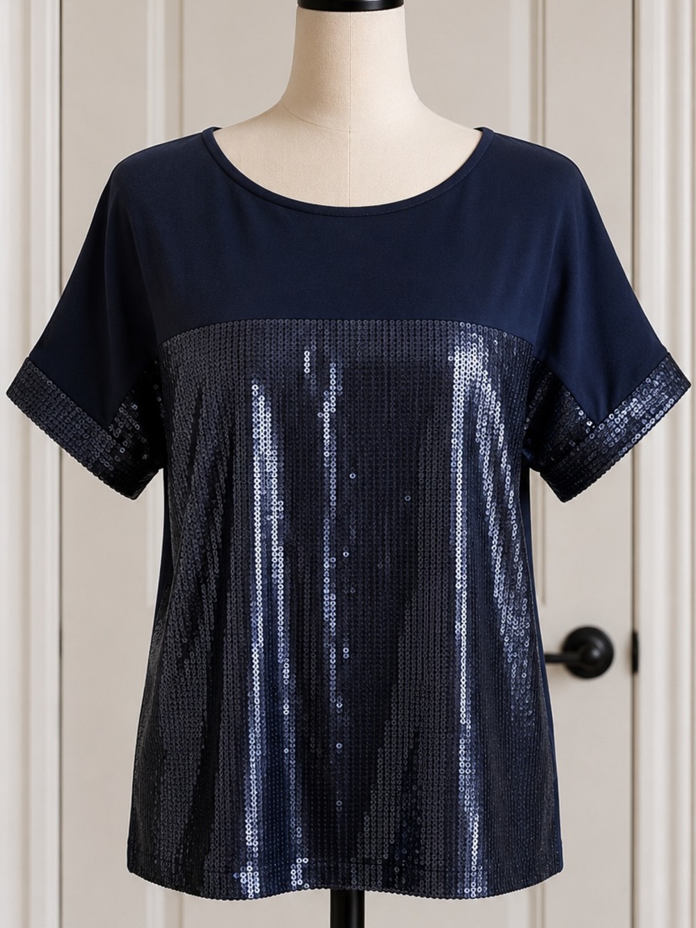 Michael Stars Navy Short-Sleeve Sequin Front Top
